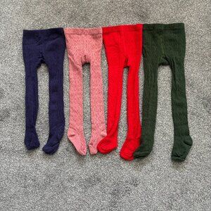 Little Stocking Company navy, pink, red and green cable knit tights